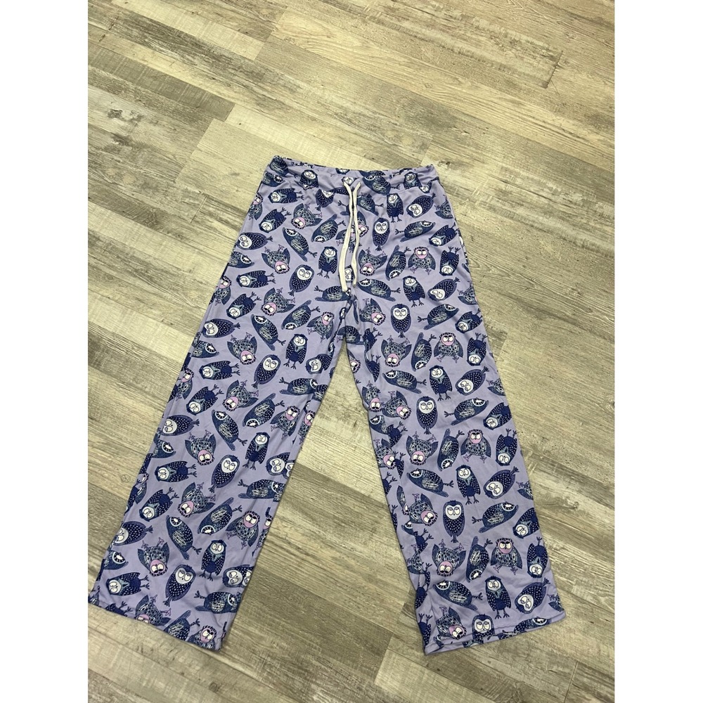 Amanda Blu Women Purple Owl Print Pajama Pants Lounge Sleepwear Size Medium